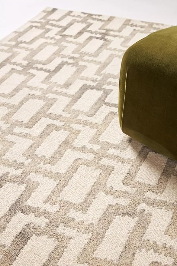 Hand-Tufted Wool Marengo Rug in Taupe – Geometric Patterned Carpet for Living Room, Bedroom & Study – Soft & Durable– 4 x 4