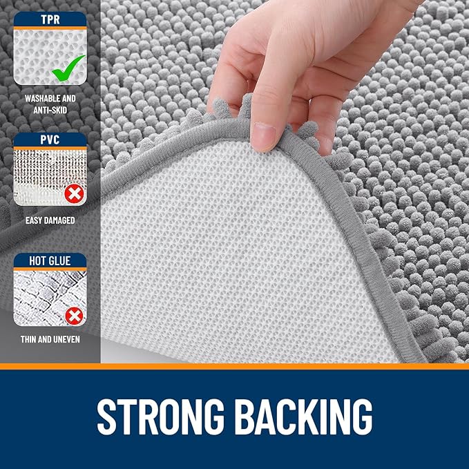OLANLY Bathroom Rugs 35x24, Extra Soft Absorbent Chenille Bath Rugs, Rubber Backing Quick Dry, Machine Washable Bath Mats for Bathroom Floor, Tub and Shower, Home Decor Accessories, Grey