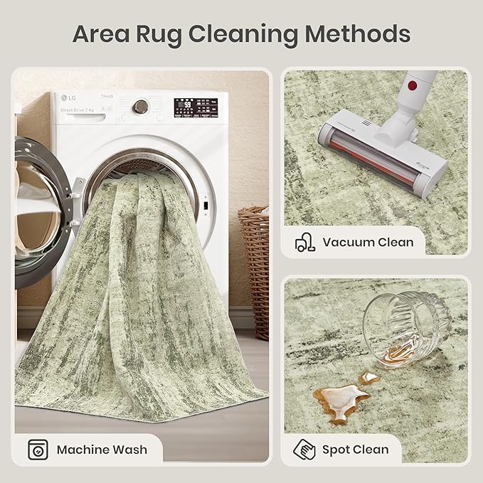 Valenrug Washable Rug 3x5 - Stain Resistant 3x5 Area Rugs for Living Room, Non Slip Backing Printed Rugs for Bedroom, Folable Area Rug(3'x5', Green)