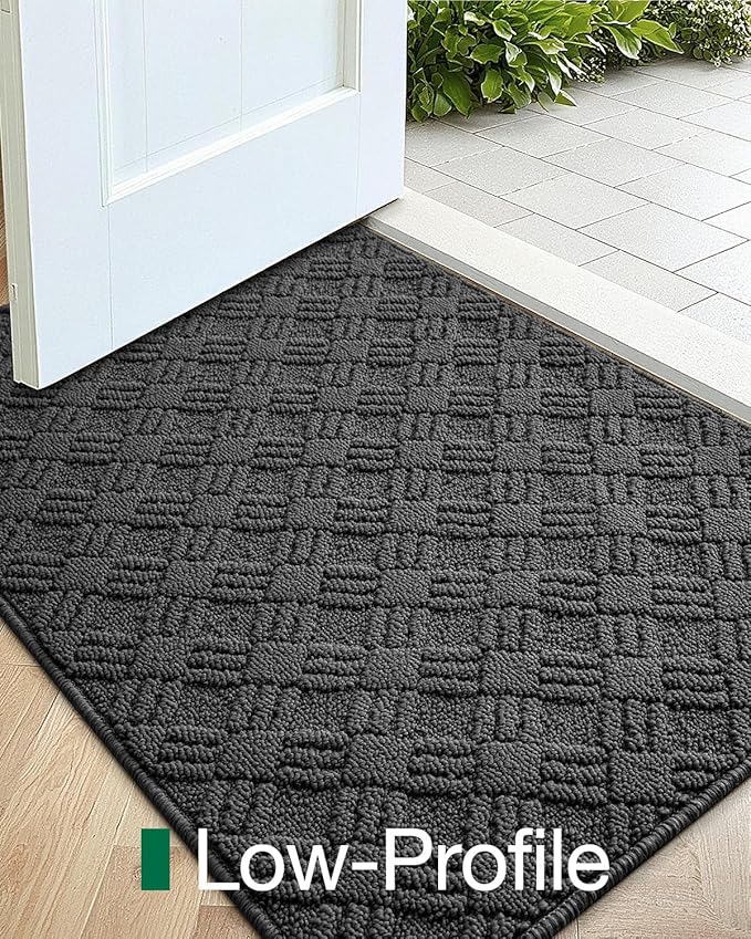 LUMI Indoor Door Mat, Absorbent Non-Slip Thin Doormat, Washable Door Mats, Woven Pattern Inside Floor Mat, Ideal for Entryway, Front Door, Home Decor, 17"x30", Woven Grey