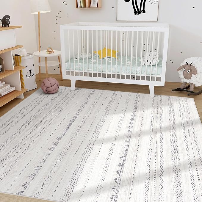 Nakagishi 7x10 Area Rug Living Room: Washable Boho Large Neutral Soft Farmhouse Modern Rugs Stain Resistant Moroccan Non-Slip Indoor Floor Carpet for Bedroom Nursery Playroom Office Dining Room- Gray