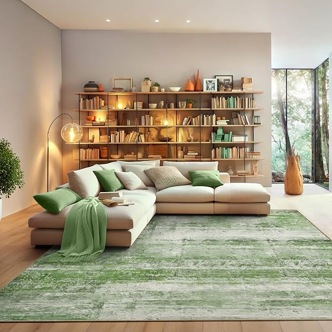 Abstract 5x7 Area Rug for Living Room Dining Room Office Bedroom Sage Green