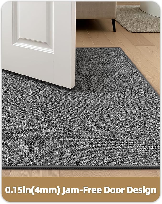 Color&Geometry Ultra Thin Indoor Door Mat Non Slip Rubber Backed Dirt Trapper 36"x56"(Rolled-up NO Creases), Rugs for Entryway, Front Door Mat Indoor Washable Low-Profile Entry Mat, Grey