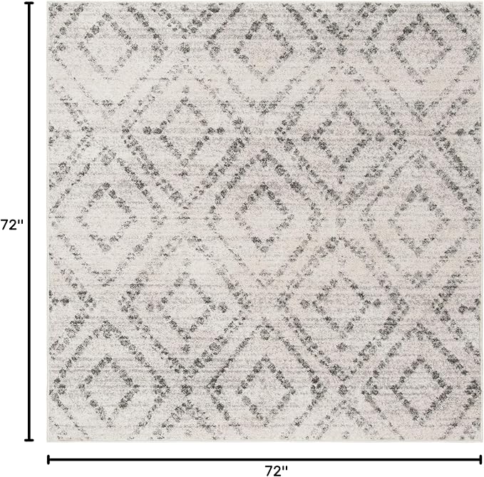 SAFAVIEH Adirondack Collection Area Rug - 6' Square, Light Grey & Grey, Modern Diamond Distressed Design, Non-Shedding & Easy Care, Ideal for High Traffic Areas in Living Room, Bedroom (ADR131C)