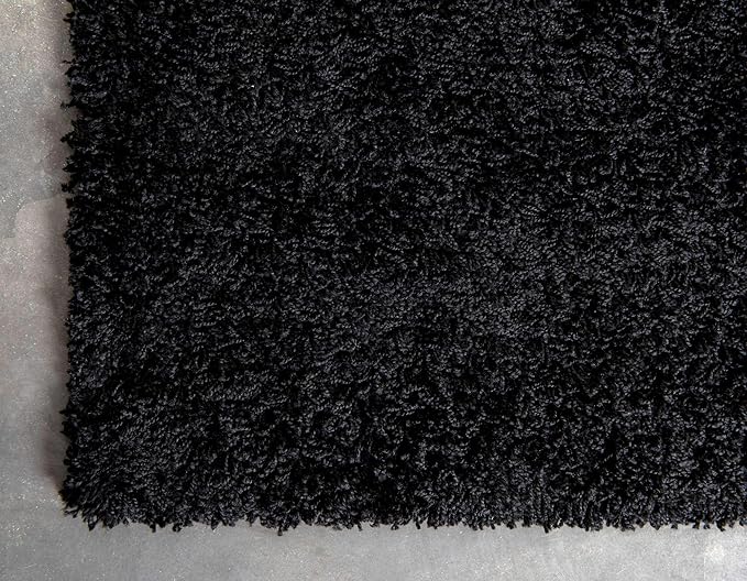 Unique Loom Solid Shag Collection Area Rug (2' 6" x 13' 1" Runner, Jet Black)