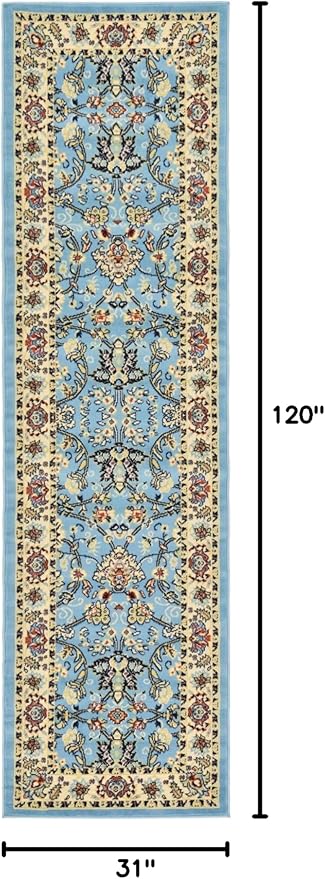 Unique Loom Sialk Hill Collection Area Rug - Washington (2' 7" x 10' Runner Light Blue/Navy Blue)