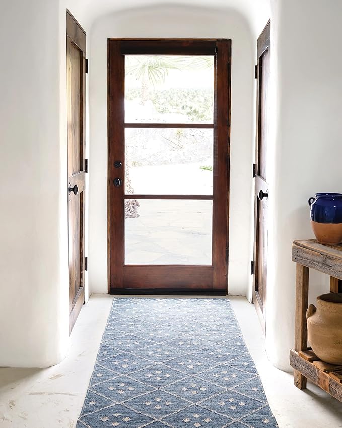 Dash & Albert Kota Indigo Handwoven Wool Rug, 9.5 X 13.5 Feet, Blue Geometric Pattern
