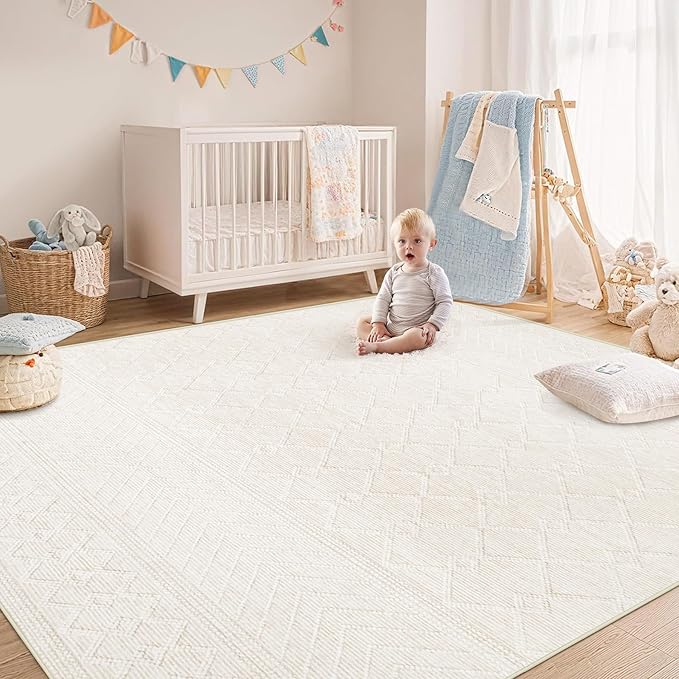 4x6 Geometric Rug: Washable Boho Moroccan Throw Rug Neutral Modern Farmhouse Indoor Soft Non Slip Ultra Thin Printed Pattern Rugs for Kitchen Bedroom (Beige, 4'x6')