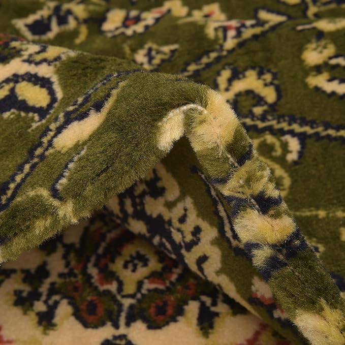 Rugs.com Yasmin Collection Rug – 10 Ft Runner Green Medium Rug Perfect for Hallways, Entryways
