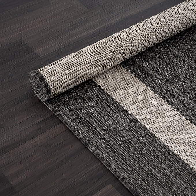 CAMILSON Outdoor Rug 6x9,Modern Outside Rugs for Patios Porches Waterproof Durable Washable Non-Shedding, Easy-to-Clean Indoor Outdoor Area Carpet (6 x 9, Bordered - Dark Gray/Light Gray)