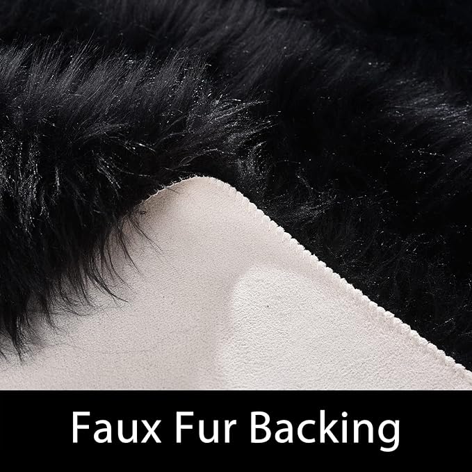 Latepis Black Round Area Rug 8ft Large Circle Fuzzy Shag Rug Washable Sheepskin Fluffy Faux Fur Rug Plush Throw Rugs for Living Room Bedroom Soft Rugs Room Decor