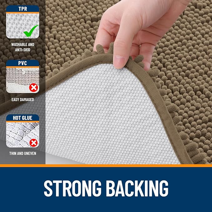 OLANLY Bathroom Rugs 47x17, Extra Soft Absorbent Chenille Bath Rugs, Rubber Backing Quick Dry, Machine Washable Bath Mats for Bathroom Floor, Tub and Shower, Home Decor Accessories, Tan