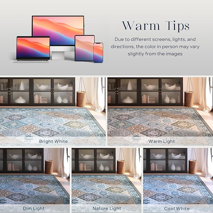 Phantoscope Washable Runner Rug 2'x10' Non-Slip, Vintage Boho Hallway Rugs for Entryway, Stair, Bedroom, Distressed Moroccan Mosaic Diamond Pattern, Low-Pile Foldable Floor Carpet, Blue Teal/Neutral