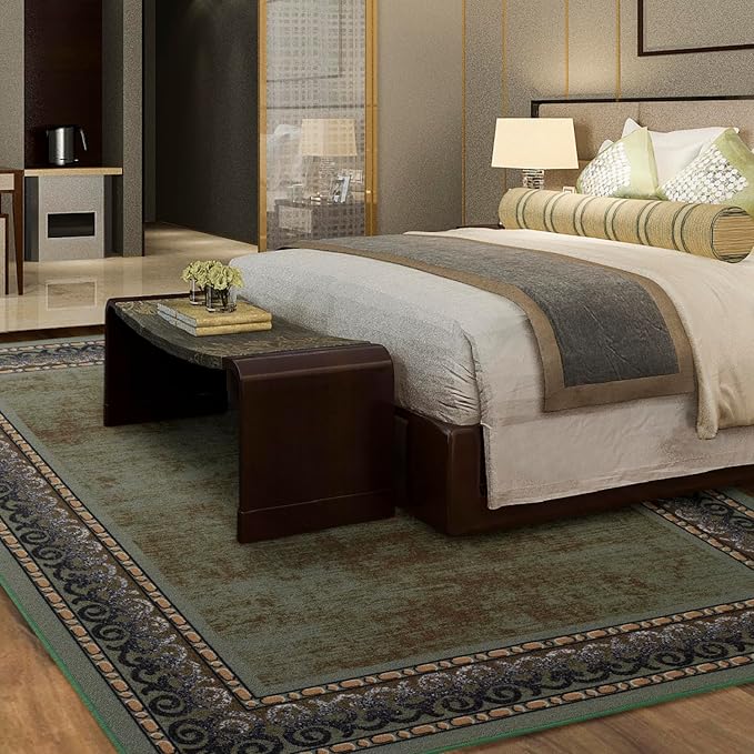 Antep Rugs Alfombras Bordered Modern 5x7 Non-Slip (Non-Skid) Low Pile Rubber Backing Indoor Area Rug (Green, 5' x 7')