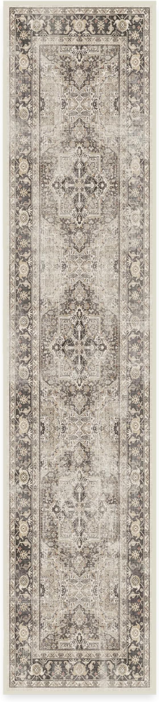 RUGGABLE Washable Vintage Runner Rug – Kamran Hazel 2.5x12, Stain-Resistant, Non-Slip Hallway Runner – Machine Washable Rug for Hallway, Entryway, Living Room & Kitchen–with Standard Pad
