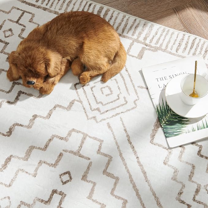 jinchan Moroccan Runner Rug 2x5 - Kitchen Machine Washable Runner Rug Modern Geometric Soft Low-Pile Lightweight Non-Slip Carpet for Entryway Hallway Laundry Room Bedroom Farmhouse (2x5ft, Taupe)