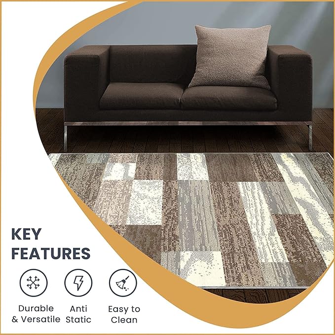 Superior Indoor Area Rug, Jute Backed, Modern Geometric Patchwork Floor Decor for Bedroom, Office, Living Room, Entryway, Hardwood Floors, Rockwood Collection, 8' x 10', Light Blue-Ivory