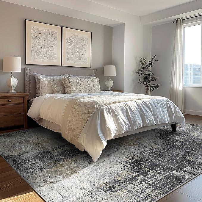 GENIMO Washable Area Rugs for Living Room, 10x14 Modern Non Slip Rugs, Low Pile Lightweight Soft Print Rug for Bedroom, Dining Room, Home Office, Washed Livid
