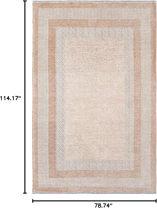 Alfa Rich 7x10 Beige Cream Washable Area Rugs for Living Room Bedroom Kitchen Dining Cotton Rug