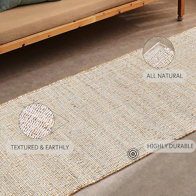 Savi Home Jute Cotton Hand Woven Area Runner Rug 2'x4.3', Natural Fibers, Rustic Farmhouse Style Rug, Vintage Bohemian Decor Rug for Bedroom, Dinning Room, Hallway, Office