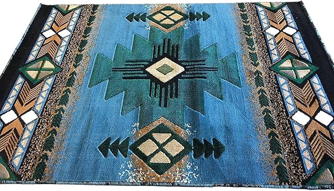 YHSF South West Native American Area Rug C318 - Easy Clean, Thick, Soft, Durable Native Tribal American Indian Inspired Rug for Bedroom/Living Room and More - Blue-Green, 5 ft 11 in x 8 ft 6 in