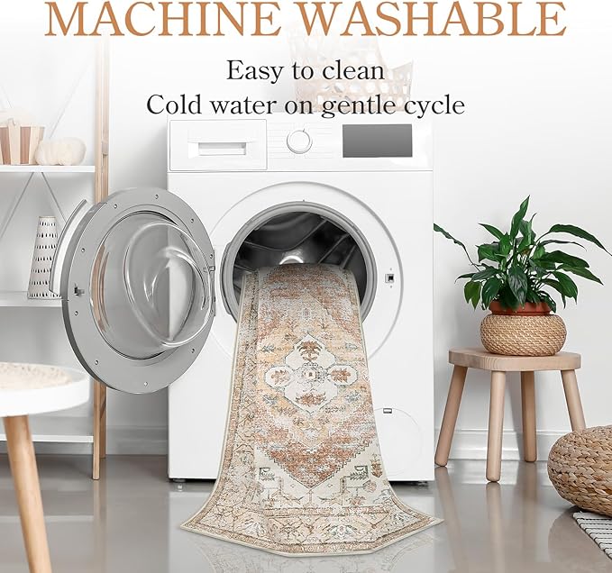 Lahome 5x7 Boho Machine Washable Area Rug (Non-Slip Lightweight Low-Pile)(Oriental Distressed Print for Living,Bedroom,Office)