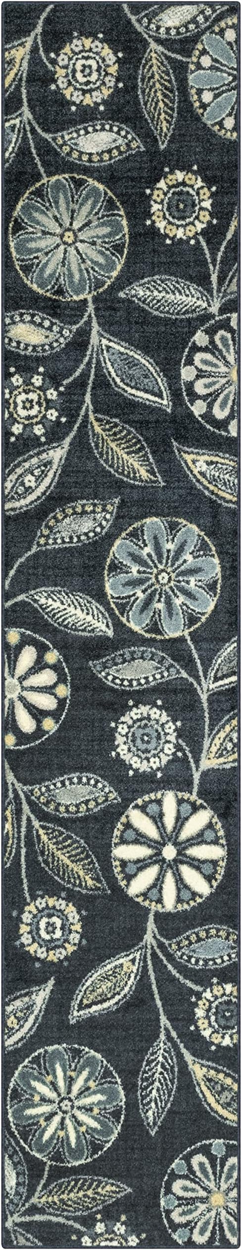 Maples Rugs Reggie Floral Runner Rug - Made in USA - Washable, Non Slip Indoor Carpet for Kitchen, Hallway, and Laundry Room, 2' x 10', Persian Blue