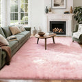 8x10 Solid Fluffy Pink Area Rug – Washable, Durable, Extra Large Living Room Rug, Non-Slip High Pile Shag Rugs for Bedroom, Playroom, Nursery Rooms, Kids Room, Soft Indoor Floor Carpet Decor