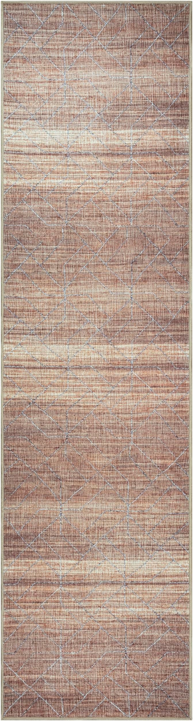 GLN Rugs Contemporary Collection - Machine Washable Area Rug, Contemporary Washable, Non Slip, Low Pile Chenille Rug, Living Room, Bedroom, Kitchen Rug (2'6" x 7' Terra/Brown)