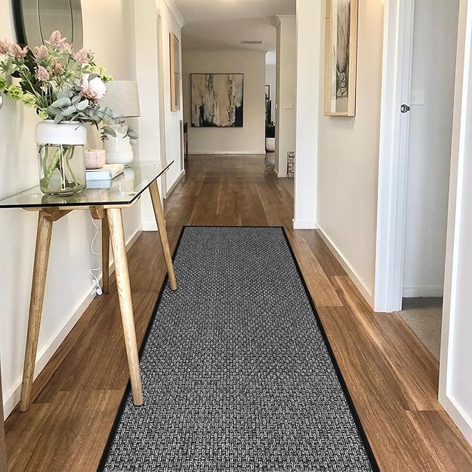 8FT Jute Runner Rug for Hallways Non Slip, Rubber Backed Long Laundry Room Mat Hall Rug Runner Carpet Non Skid, Black