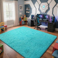Teal Blue Rug Fluffy Rug, 8x10 Teal Area Rugs for Living Room, Soft Cute Baby Play Mat, Teal Rugs for Bedroom, Nursery, Preppy Dorm, Plush Aesthetic