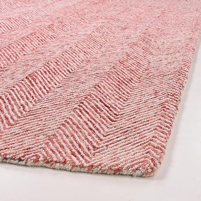 Modern Herringbone Chevron Collection Handcrafted Wool Area Rug - Durable, Zigzag Pattern, for High Traffic, Contemporary Design for Living Room, Bedroom, Dining Room Decor (Blush Pink, 2.6' x 8')
