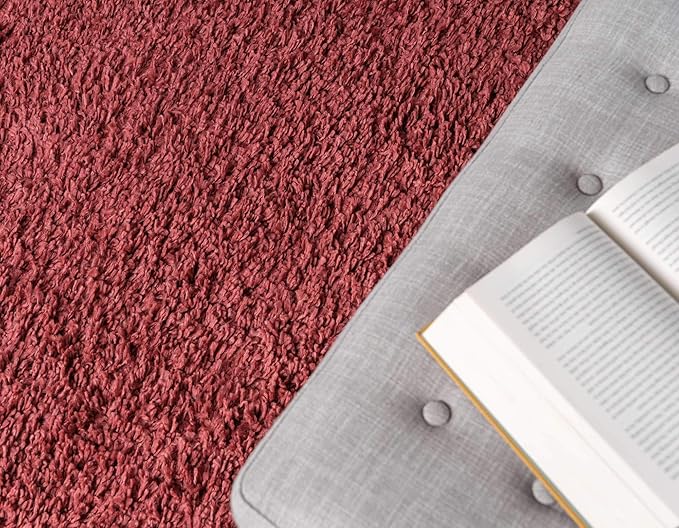 Unique Loom Davos Shag Collection Area Rug - Solid (5' 3" x 8' Rectangle, Poppy)