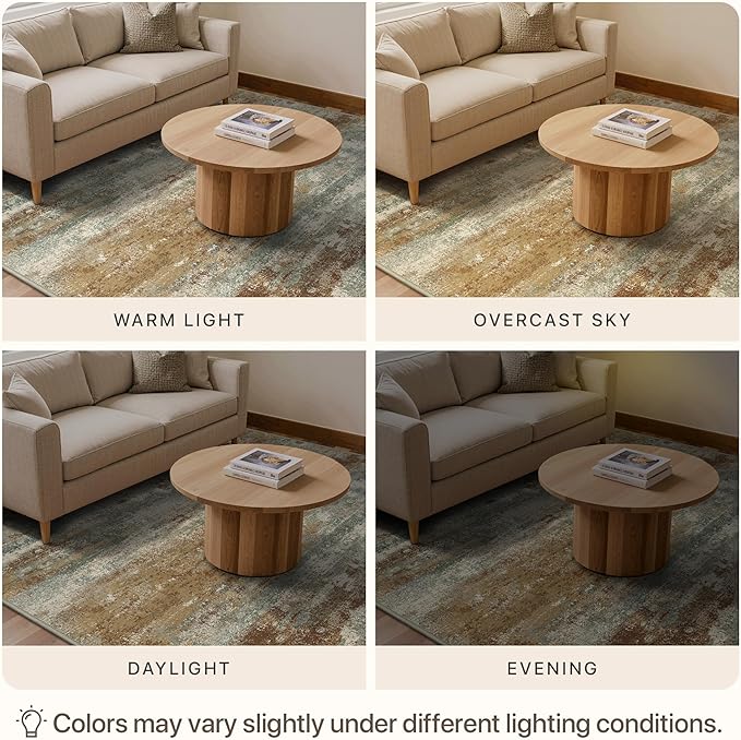 GENIMO Abstract Area Rug 5x7, Washable Modern Rug Non Slip, Low Pile Lightweight Soft Large Carpet for Living Room, Bedroom, Dining Room, Orange Green