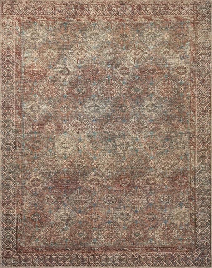 Loloi Amber Lewis Billie Collection, Aqua & Rust 6'-0" x 9'-0" Area Rug – Antique & Distressed Accent Rugs for Living Room, Bedroom, Entryway & Hallway, No Shed High Traffic Area Home Decor Rug