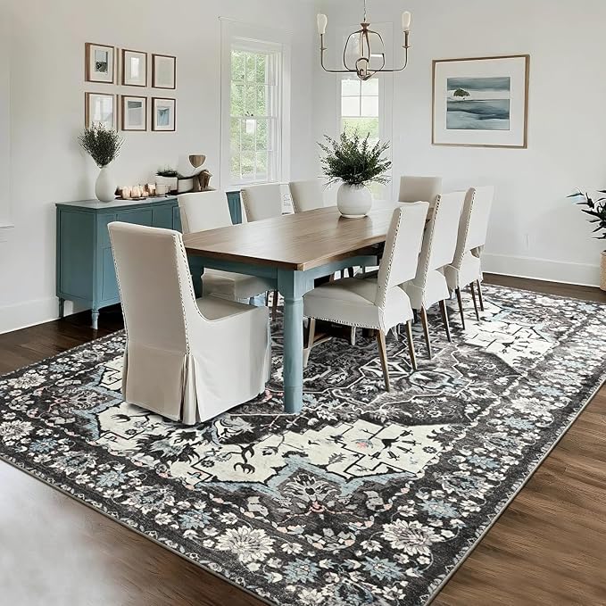 Beglad Area Rugs 5x7 for Living Room, Bedroom, Washable Vintage Rugs -Low Pile Soft Distressed Rugs for Kitchen, Dining Room, Non Shedding, Black and Blue