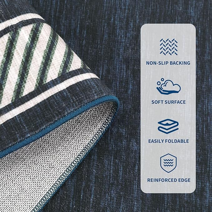 GarveeHome Modern Rugs for Living Room 8x10 Large Bordered Floor Mats with Non-Slip Backing, Stain-Resistant Bedroom Carpet, Foldable Geometric Indoor Rug for Dining Room, Kitchen, Navy Blue
