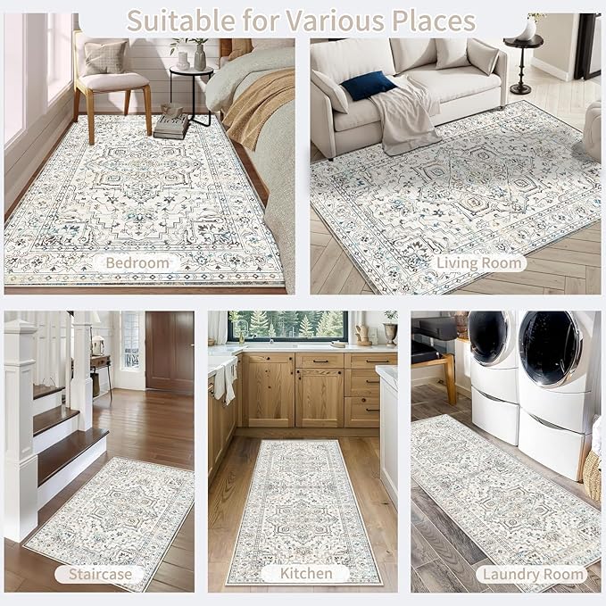 Enkor Runner Rugs for Hallway, 2x8 Washable Soft Non Slip Floor Rugs for Kitchen, Modern Mat for Living Room Bedroom Entryway White & Grey