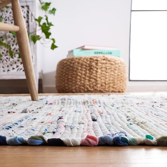 SAFAVIEH Rag Rug Collection Runner Rug - 2'3" x 6', Grey & Multi, Handmade Boho Stripe Cotton, Ideal for High Traffic Areas in Living Room, Bedroom (RAR121M)
