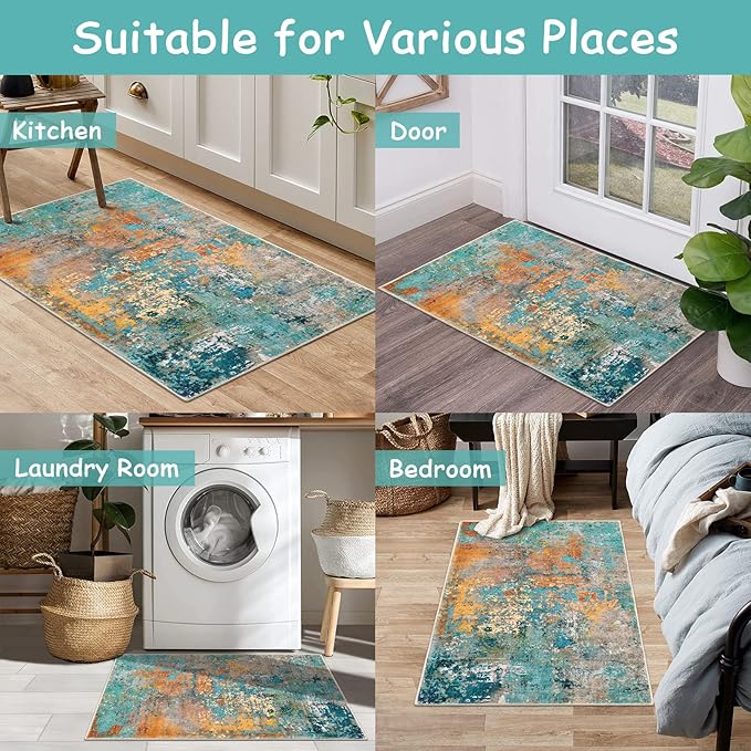 Lahome 2x3 Rugs for Entryway Indoor Entrance, Small Kitchen Rug Non Slip Washable Front Door Mat, Soft Doormat Stain Resistant Throw Carpet for Bathroom Bedroom Modern Colorful