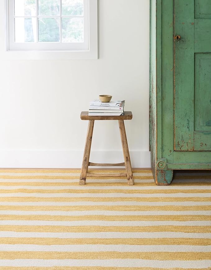 Dash & Albert Silas Stripe Gold Hand Micro Hooked Wool Rug, Runner-2.5 X 8 Feet, Yellow/Orange Stripe Pattern - Premium Luxury Hotel Quality Soft Breathable Hypoallergenic Machine Washable Easy