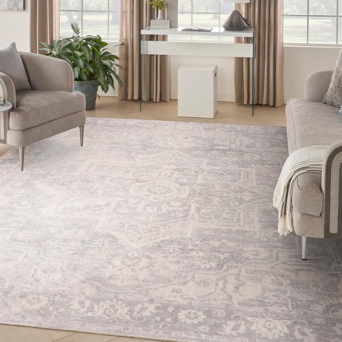 Nourison Home Astra Machine Washable Grey 7'10" x 10' Area Rug - Easy Clean, Non Shedding, Bed Room, Living Room, Dining Room, Kitchen (8' x 10')