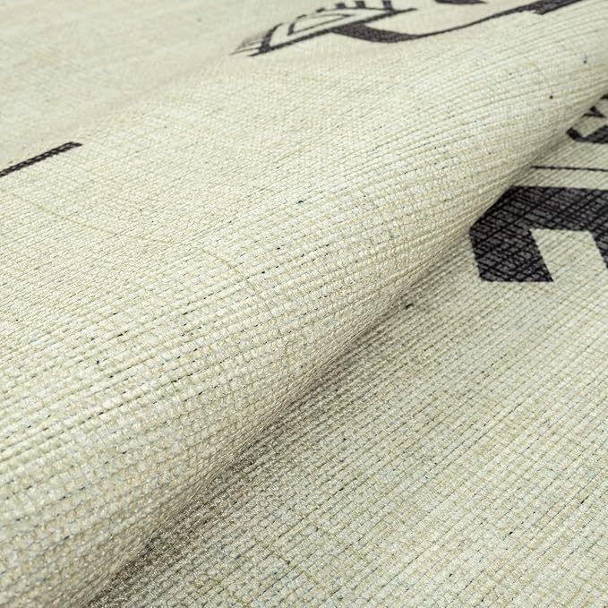 GLN Rugs Contemporary Collection - Machine Washable Area Rug, Contemporary Washable, Non Slip, Low Pile Chenille Rug, Living Room, Bedroom, Kitchen Rug (3' x 5' Cream/Anthracite)