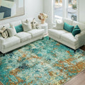 Washable Area Rug 5x7 - Neutral Modern Abstract Rugs, Soft Non Slip Thin Carpet with for Bedroom, Under Dining Room Table, Home, Office, Dorm, Office Rolling Chair - Teal Brick