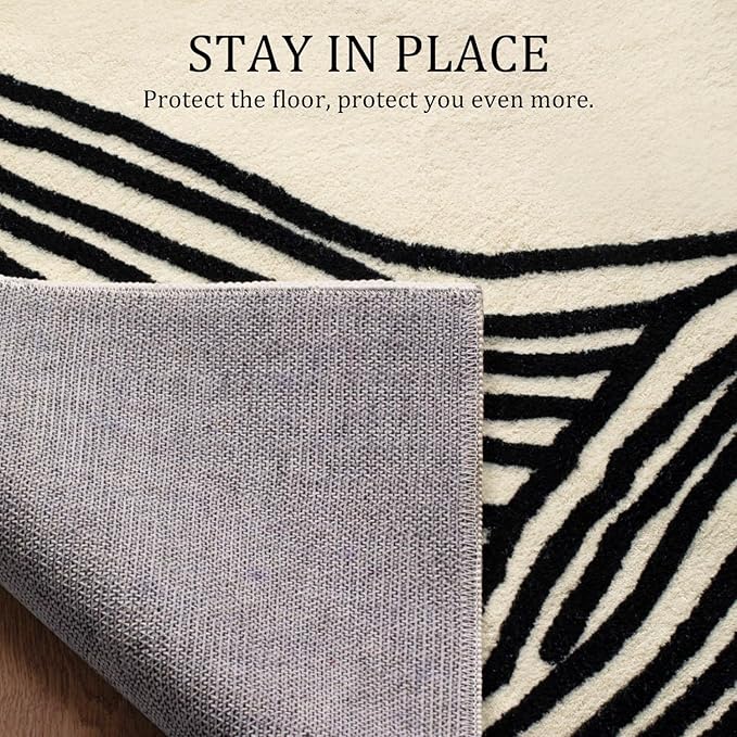 YIHOUSE 10×14 Ft Area Rugs Non-Shedding Washable Rug, Bedroom Living Room Dining Room Office Nursery Playroom Soft Nonslip Modern Rugs Faux Wool Carpet Indoor/Outdoor Rugs-Black and White Rug