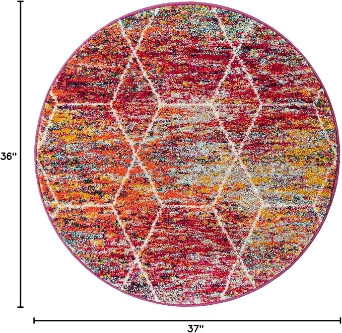 Unique Loom Trellis Frieze Collection Area Rug - Geometric (3' Round, Multi/ Ivory)