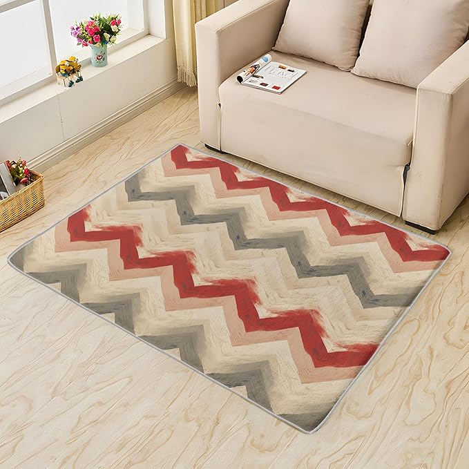 Chevron Pattern Rug, 5x6 Rug, Farmhouse Stripes Rugs for Entryway, Stripes Large Area Rug, Washable Rug Non Slip Soft Indoor Carpet, Kids and Pets Friendly, Chevron Pattern Home & Room Decor