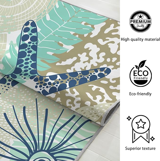 Tritard Coastal Area Rugs Nautical Beach Themed Non-Slip Machine Washable Rugs Modern Floor Carpet for Living Room Bedroom, 3x5, Navy