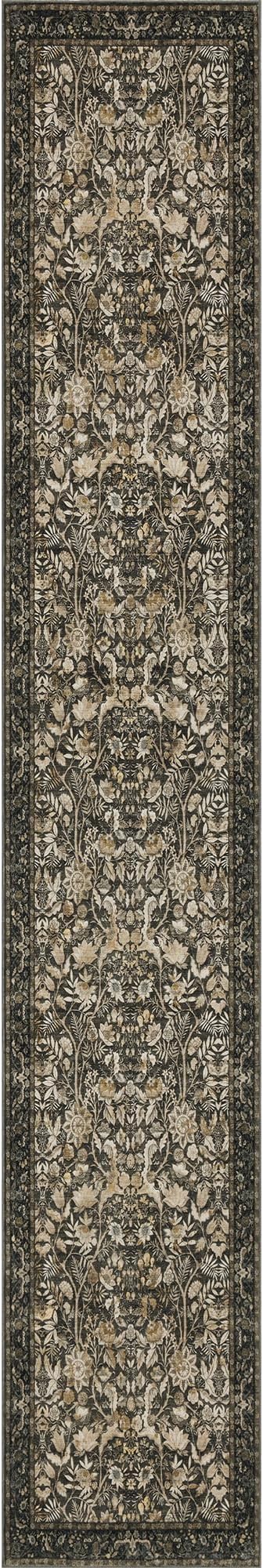 Washable Runner Rug 2x10: Vintage Boho Floral Carpet Runners for Hallway Entryway Non-Slip - Soft Botanical Low Pile Thin Mat for Kitchen Bathroom Bedroom Laundry Floor Decor - Dark Brown