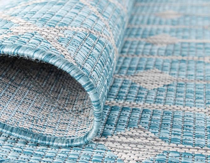 Unique Loom Outdoor Trellis Collection Area Rug - Tribal Trellis (5' 1" x 8' Rectangle, Aqua/ Ivory)
